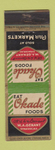 Matchbook Cover - Okade Foods Syracuse NY WA Genant WORN