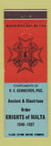 Matchbook Cover - Knights of Malta Easton PA