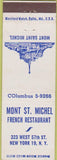 Matchbook Cover - Mont St Michel French Restaurant New York City