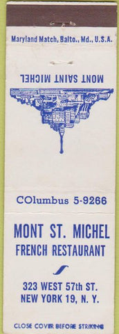 Matchbook Cover - Mont St Michel French Restaurant New York City
