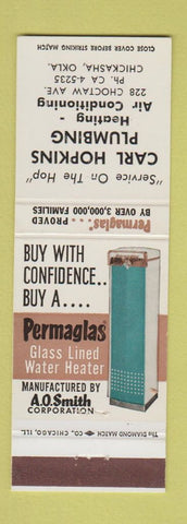 Matchbook Cover - Carl Hopkins Plumbing AO Smith Water Heater