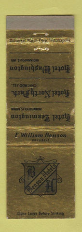 Matchbook Cover - Benson Hotels Indianapolis Chicago Minneapolis
