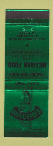 Matchbook Cover - Nacho's Mexican Food La Habra CA
