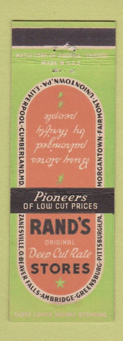 Matchbook Cover - Rand's Drug Zanesville OH Pittsburgh PA Uniontown