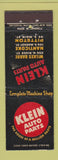Matchbook Cover - Klein Auto Parts Wilkes Barre Nanticoke Pittston PA WEAR