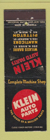 Matchbook Cover - Klein Auto Parts Wilkes Barre Nanticoke Pittston PA WEAR
