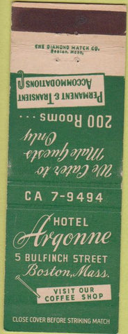 Matchbook Cover - Hotel Argonne Boston MA