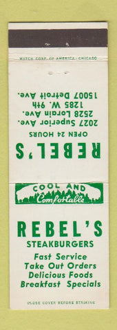 Matchbook Cover - Rebel's Steak Hamburgers Cleveland?