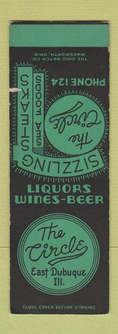 Matchbook Cover - The Circle Restaurant East Dubuque IA SAMPLE low phone # WEAR