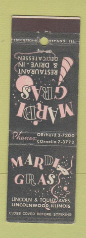 Matchbook Cover - Mardi Gras Lincolnwood IL restaurant deli