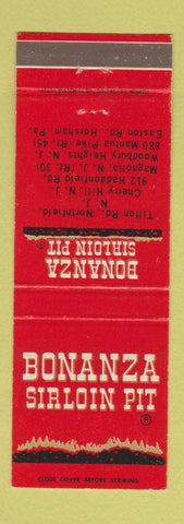 Matchbook Cover - Bonanza Sirloin Pit Cherry Hill NJ Woodbury Heights