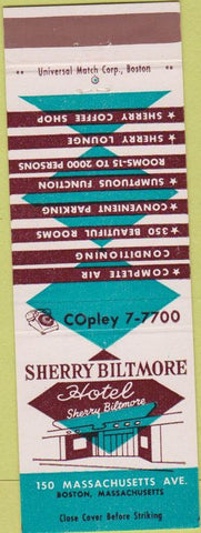 Matchbook Cover - Sherry Biltmore Hotel Boston MA