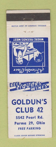 Matchbook Cover - Goldun's Club 42 Parma OH