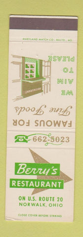 Matchbook Cover - Berry's Restaurant Norwalk OH
