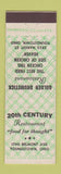 Matchbook Cover - 20th Century Restaurant Youngstown OH