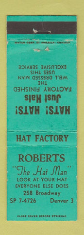 Matchbook Cover - Roberts Hats Denver Colorado WEAR