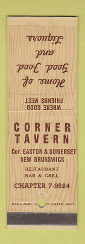 Matchbook Cover - Corner Tavern Restaurant New Brunswick NJ