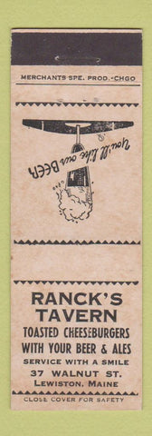 Matchbook Cover - Ranck's Tavern Lewiston ME WEAR