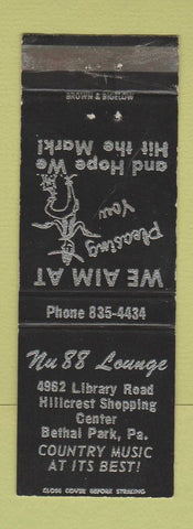 Matchbook Cover - Nu 88 Lounge Bethal Park PA WEAR