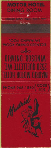 Matchbook Cover - Madrid Motor Hotel Windsor ON WEAR