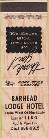 Matchbook Cover - Barhead Lodge Hotel Markdale ON
