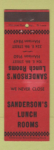 Matchbook Cover - Sanderson's Lunch Rooms Kansas City MO WEAR