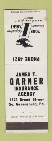 Matchbook Cover - James Garner Insurance South Greensburg PA