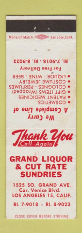 Matchbook Cover - Grand Liquor Cut Rate Sundries Los Angeles CA WEAR