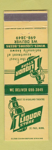 Matchbook Cover - 1st Liquor Store St Paul MN