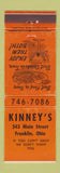 Matchbook Cover - Kinney's Restaurant Franklin OH WEAR
