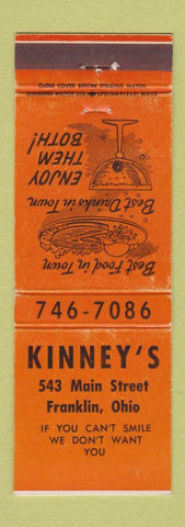 Matchbook Cover - Kinney's Restaurant Franklin OH WEAR