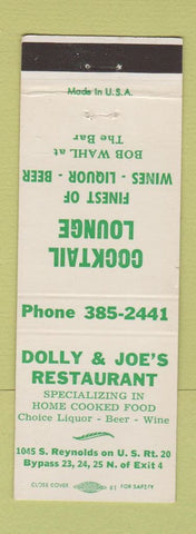 Matchbook Cover - Dolly & Joe's Restaurant Toledo OH