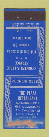 Matchbook Cover - Plaza Restaurant Baltimore MD WORN