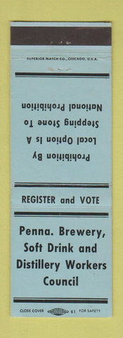 Matchbook Cover - PA Brewery Soft Drink Union BLUE