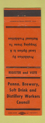 Matchbook Cover - PA Brewery Soft Drink Union ORANGE