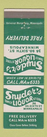 Matchbook Cover - Snyder's Liquor Store Minneapolis MN