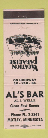 Matchbook Cover - Al's Bar Motley MN