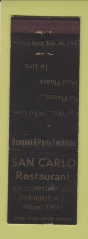 Matchbook Cover - San Carlo Restaurant Lyndhurst NJ WEAR