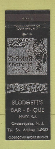 Matchbook Cover - Blodgett's BBQ Cheesequake NJ girlie