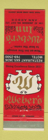 Matchbook Cover - Weber's Inn Ann Arbor MI