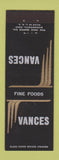 Matchbook Cover - Vances Restaurant