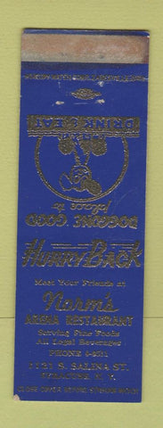 Matchbook Cover - Norm's Arena Restaurant Syracuse NY WORN POOR BACK