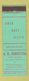 Matchbook Cover - JD Johnston Insurance State Farm Indianapolis IN