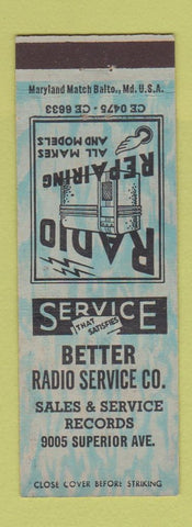 Matchbook Cover - Better Radio Service Records BLUE