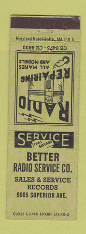 Matchbook Cover - Better Radio Service Records GREEN