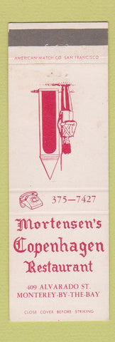 Matchbook Cover - Mortensen's Copenhagen Restaurant Monterey CA