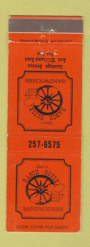 Matchbook Cover - Ranch House Sandwiches San Jose CA