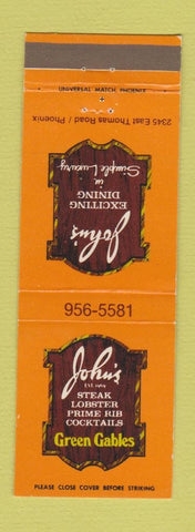 Matchbook Cover - John's Green Gables Phoenix AZ