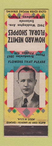 Matchbook Cover - Howard Nemitz Flowers Swissvale Pitcairn PA