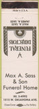 Matchbook Cover - Max Sass Funeral Home